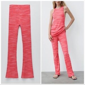ZARA Pink Ribbed High Rise Flare Pull On Pants Size Medium